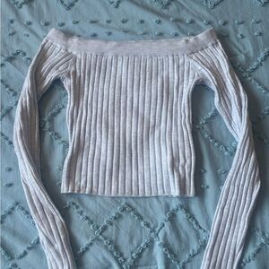 Aerie Light Gray Off-Shoulder Sweater